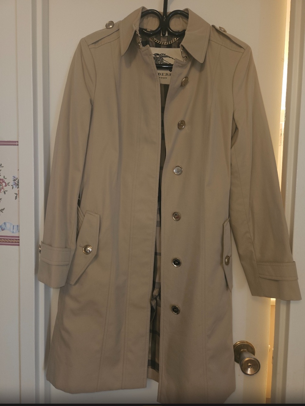 Burberry Classic Beige Trench Coat with Gold Button Details